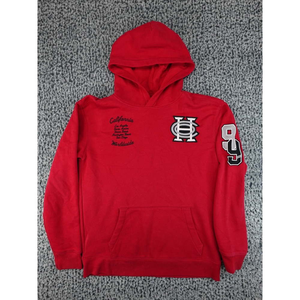 Hollister‎ Hoodie Mens Large Red California Worldwide Varsity Patch HC 99